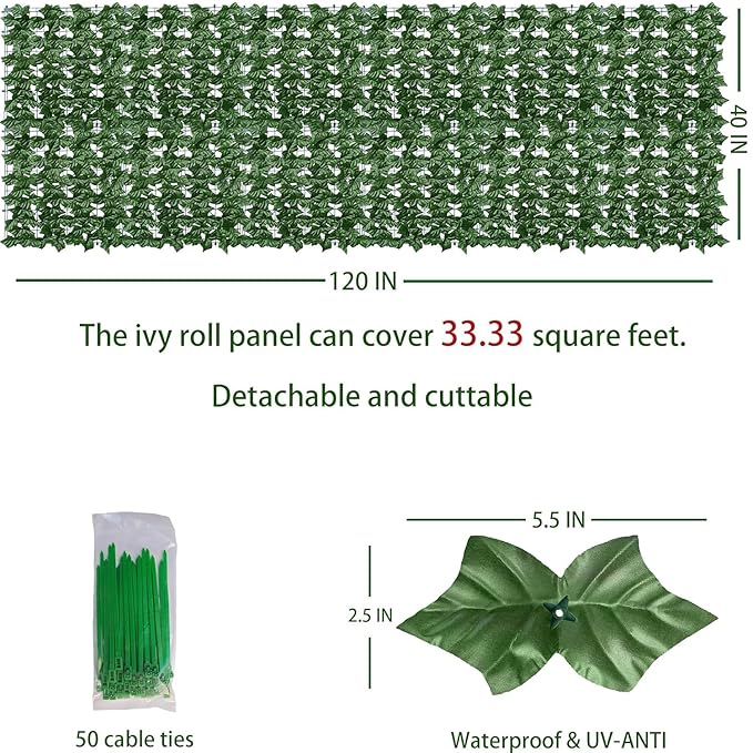 Garden Gyani Artificial Ivy Leaf Mat – 1m x 3m Faux Green Privacy Screen for Balcony, Wall Décor & Vertical Garden Backdrops
