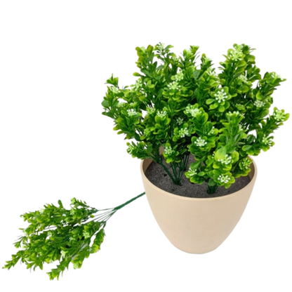 Garden Gyani Plastic Eucalyptus with White Flowers – 35cm Artificial Greenery Without Pot for Home, Office & Tabletop Décor