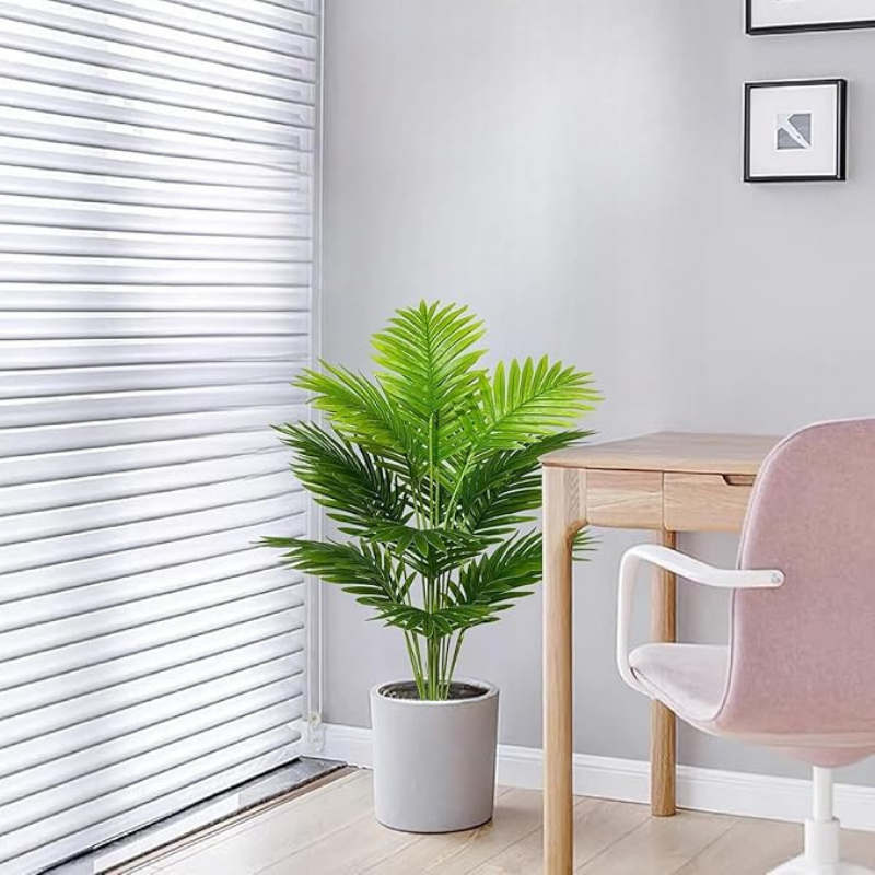 Garden Gyani Artificial Areca Palm Plant with White Pot – 75 cm Tall Realistic Faux Green Plant for Indoor & Outdoor Decor