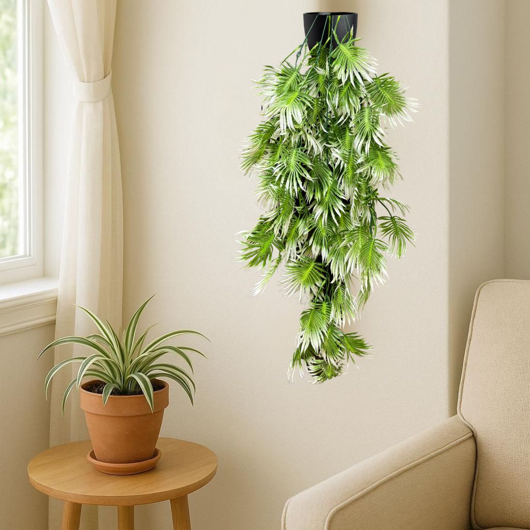 Garden Gyani Artificial Hanging Plant with Basket – Realistic Green Leaves & Creepers for Home, Living Room & Wall Decoration
