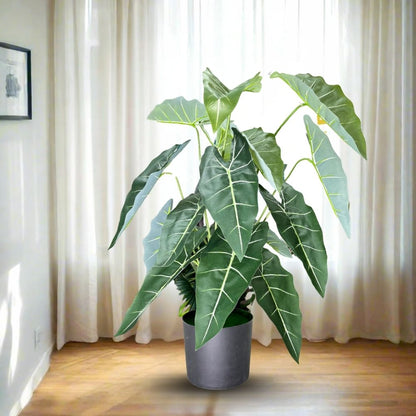 Garden Gyani Alocasia Polly Artificial Plant with Pot – 80cm Tall Faux African Mask Plant with Bold Veined Leaves | Indoor Tropical Plant for Home & Office Decor