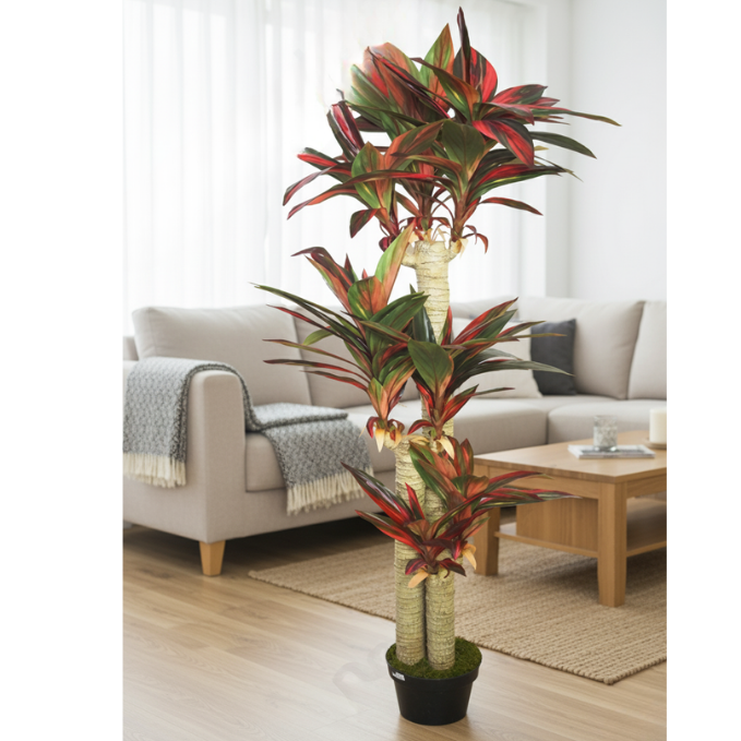 Garden Gyani Cordyline X3 Red – 170 cm Tall Artificial Plant with Pot | Lifelike Faux Tropical Greenery for Home & Office Décor