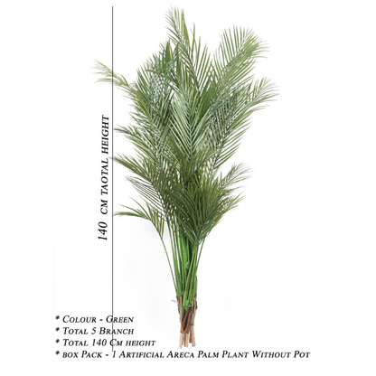 Garden Gyani Tall Artificial Areca Palm Plant – 140 cm (4.6 FT) Faux Green Indoor Tree with 5 Branches | Realistic Tropical Décor for Home & Office | Pot Not Included
