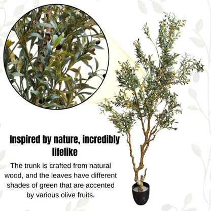 Garden Gyani 7.5 FT Artificial Olive Silk Tree – Tall Faux Olive Tree with Lush Green Leaves & Natural-Look Trunk | Indoor & Outdoor Decorative Plant for Home, Office & Balcony