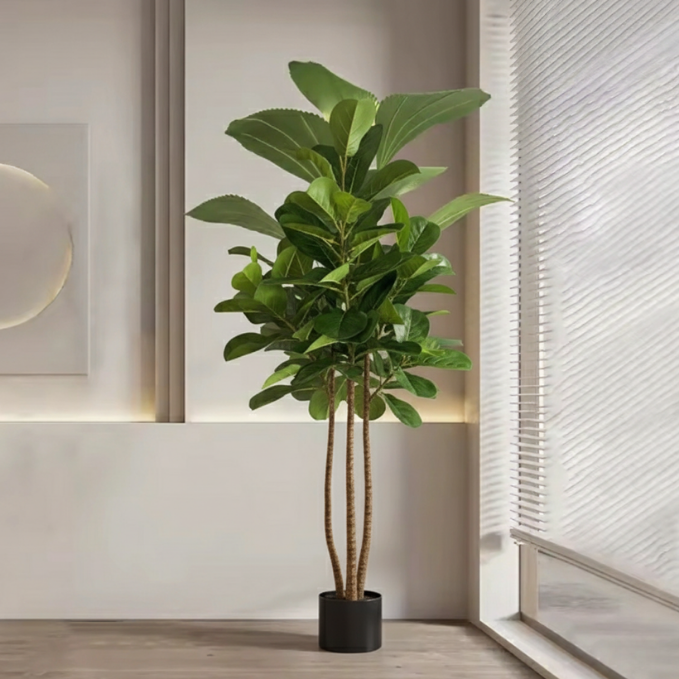 Garden Gyani 150cm Artificial Fiddle Leaf Fig Plant with Pot – 3-Stem Faux Indoor Tree for Home, Office & Modern Décor