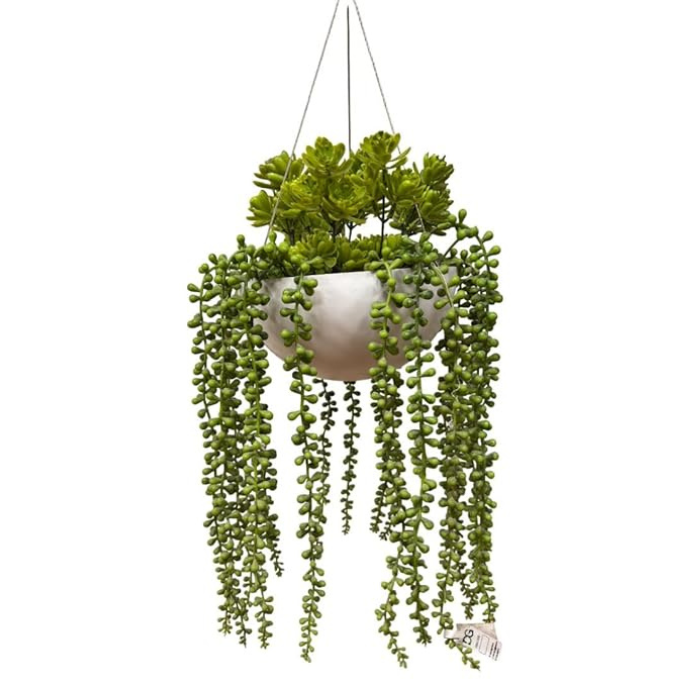 Garden Gyani Artificial Hanging Plants – Fern Vine with Multicolor Flowers | Indoor & Outdoor Faux Greenery with Plastic & Wooden Pot