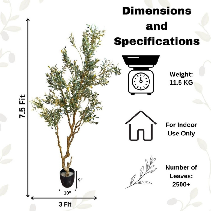 Garden Gyani 7.5 FT Artificial Olive Silk Tree – Tall Faux Olive Tree with Lush Green Leaves & Natural-Look Trunk | Indoor & Outdoor Decorative Plant for Home, Office & Balcony