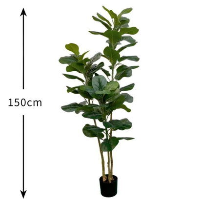Garden Gyani 150cm Artificial Fiddle Leaf Fig Plant with Pot – 3-Stem Faux Indoor Tree for Home, Office & Modern Décor