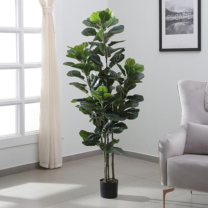 Garden Gyani Fiddle Fig X4 – 180 cm Tall Artificial Plant with Pot | Lifelike Faux Indoor & Outdoor Décor