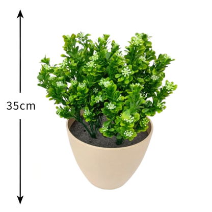 Garden Gyani Plastic Eucalyptus with White Flowers – 35cm Artificial Greenery Without Pot for Home, Office & Tabletop Décor