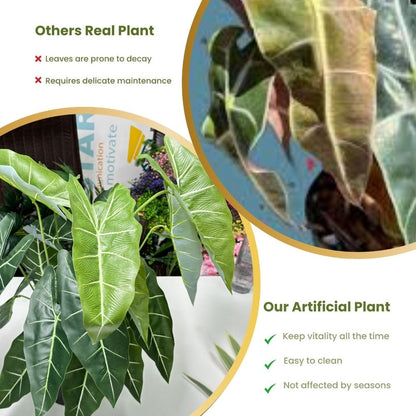 Garden Gyani Alocasia Polly Artificial Plant with Pot – 80cm Tall Faux African Mask Plant with Bold Veined Leaves | Indoor Tropical Plant for Home & Office Decor
