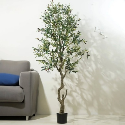 Garden Gyani Spiraal Trunk Olive Tree – 180 cm Tall Artificial Plant with Pot | Lifelike Faux Indoor & Outdoor Décor