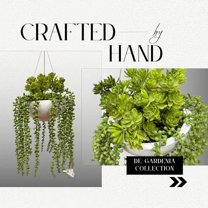 Garden Gyani Artificial Hanging Plants – Fern Vine with Multicolor Flowers | Indoor & Outdoor Faux Greenery with Plastic & Wooden Pot