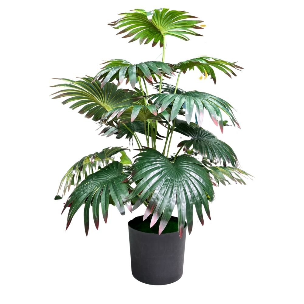 Garden Gyani Artificial Licuala Palm Plant with Pot – 2.5 Ft Tall Ruffled Fan Palm Tree | Realistic Faux Tropical Indoor Plant for Home & Office Décor