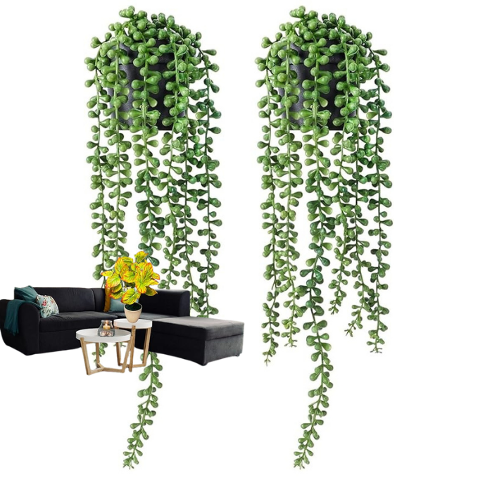Artificial Hanging Creeper Plant – Decorative Faux Trailing Vine with Pot