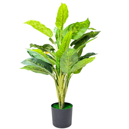 Garden Gyani Artificial Dieffenbachia Plant with Pot – 80cm Tall Faux Indoor Plant with Broad Green & Cream Leaves | 4 Stems | Realistic Decorative Plant for Home & Office
