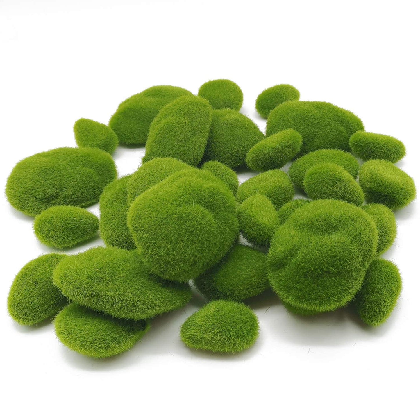 Garden Gyani Artificial Moss Rocks – 24 PCS in 3 Sizes | Green Moss Balls & Decorative Stones for Fairy Gardens, Crafts & Floral Decor