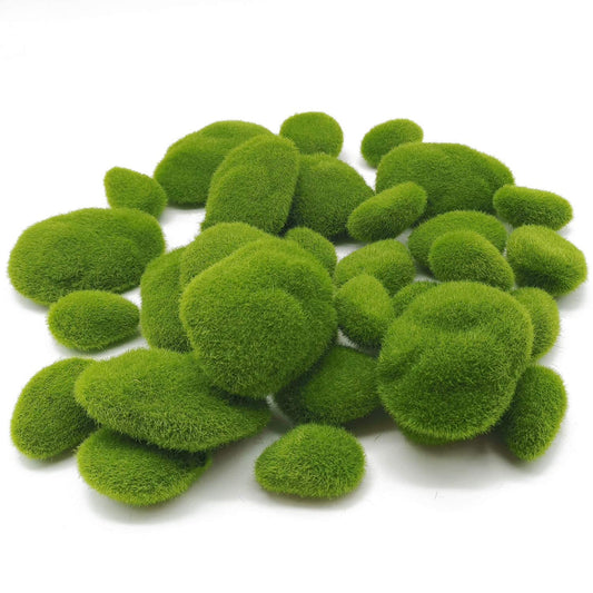 Garden Gyani Artificial Moss Rocks – 24 PCS in 3 Sizes | Green Moss Balls & Decorative Stones for Fairy Gardens, Crafts & Floral Decor