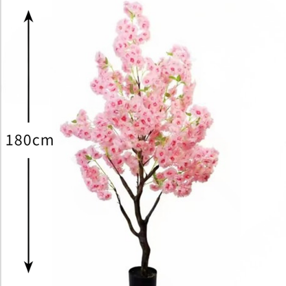 Garden Gyani Pink Blossom Tree – 180 cm Tall Artificial Flowering Tree Without Pot | Lifelike Faux Floral Décor for Home & Office