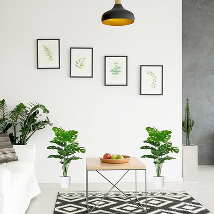 Garden Gyani Artificial Money Plant – 55 cm Tall Faux Green Ornamental Plant with White Pot | Indoor Palm Leaf Monstera for Home & Office Decor