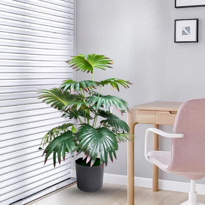 Garden Gyani Artificial Licuala Palm Plant with Pot – 2.5 Ft Tall Ruffled Fan Palm Tree | Realistic Faux Tropical Indoor Plant for Home & Office Décor