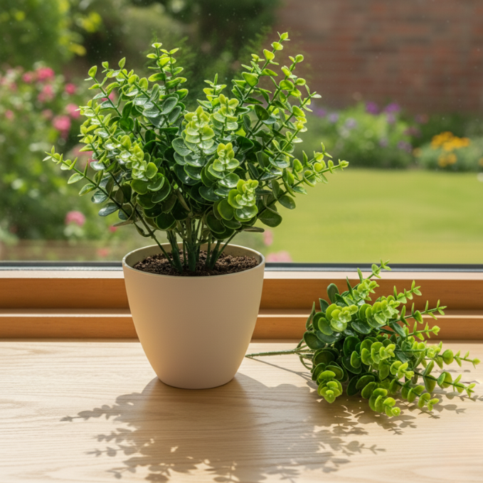 Garden Gyani Long Leaf Plastic Shrubs – 35 cm Tall Artificial Greenery | Lifelike Faux Foliage for Home, Office & Décor