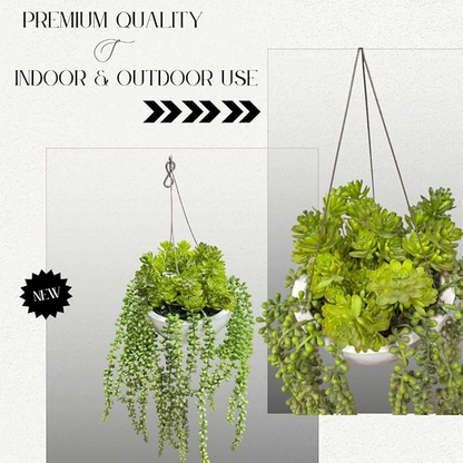 Garden Gyani Artificial Hanging Plants – Fern Vine with Multicolor Flowers | Indoor & Outdoor Faux Greenery with Plastic & Wooden Pot