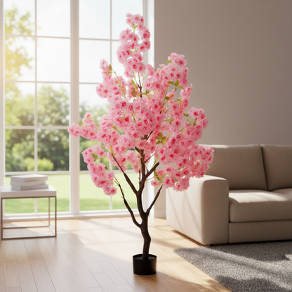 Garden Gyani Pink Blossom Tree – 180 cm Tall Artificial Flowering Tree Without Pot | Lifelike Faux Floral Décor for Home & Office