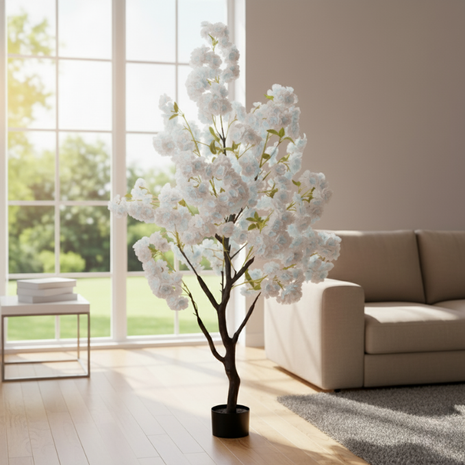 Garden Gyani Pink Blossom Tree – 180 cm Tall Artificial Flowering Tree Without Pot | Lifelike Faux Floral Décor for Home & Office