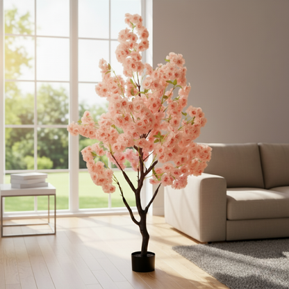 Garden Gyani Pink Blossom Tree – 180 cm Tall Artificial Flowering Tree Without Pot | Lifelike Faux Floral Décor for Home & Office