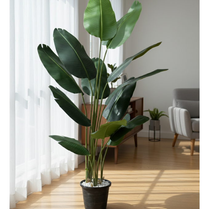 Garden Gyani Artificial Traveller Palm – 180CM Tall Faux Palm Tree with 12 Lush Leaves | Without Pot | Decorative Tropical Plant for Home, Office & Events