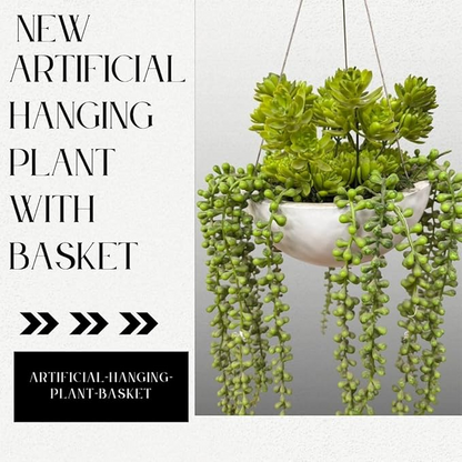 Garden Gyani Artificial Hanging Plants – Fern Vine with Multicolor Flowers | Indoor & Outdoor Faux Greenery with Plastic & Wooden Pot