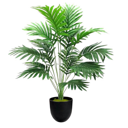 Garden Gyani Artificial Palm Plant with Faux Turtle Leaf – 70 cm Tall Tropical Areca Palm Tree with Black Pot | 18 Leaves | Indoor & Outdoor Decorative Plant