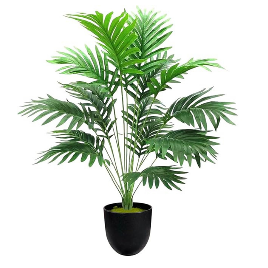 Garden Gyani Artificial Palm Plant with Faux Turtle Leaf – 70 cm Tall Tropical Areca Palm Tree with Black Pot | 18 Leaves | Indoor & Outdoor Decorative Plant