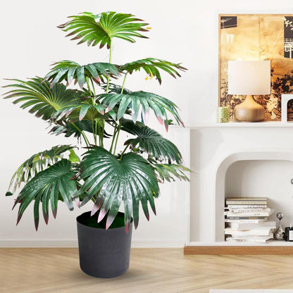 Garden Gyani Artificial Licuala Palm Plant with Pot – 2.5 Ft Tall Ruffled Fan Palm Tree | Realistic Faux Tropical Indoor Plant for Home & Office Décor