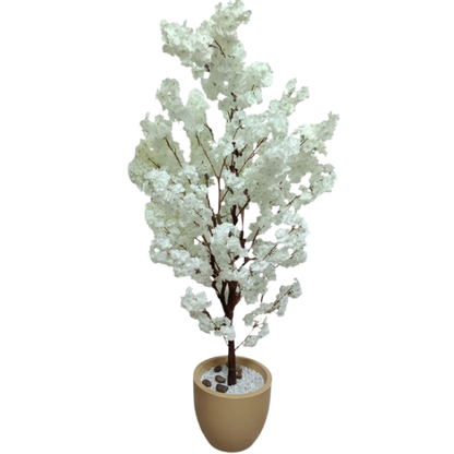 Garden Gyani Artificial White Blossom Tree – 180CM Faux Flowering Tree Without Pot | Elegant Decorative Plant for Home, Office & Event Décor