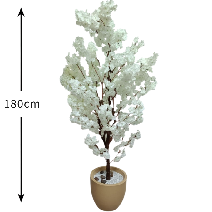 Garden Gyani Artificial White Blossom Tree – 180CM Faux Flowering Tree Without Pot | Elegant Decorative Plant for Home, Office & Event Décor
