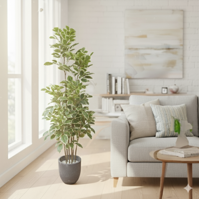 Garden Gyani Artificial Red Machira Variegated Plant – 180CM Tall Faux Tree Without Pot | Decorative Statement Plant for Home, Office & Events