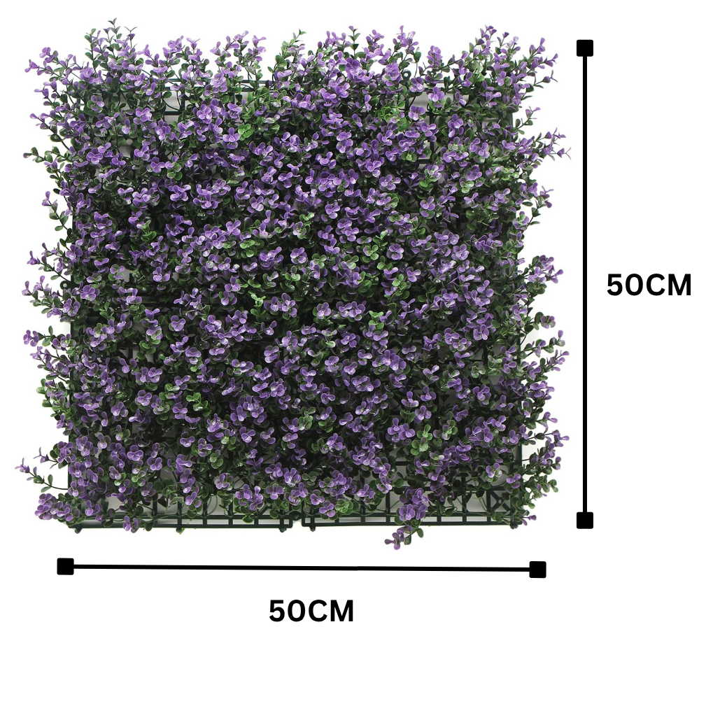 Garden Gyani Artificial Vertical Garden Panel 50×50 cm | Purple Flower Green Wall Decor | Indoor Outdoor Foliage Panel