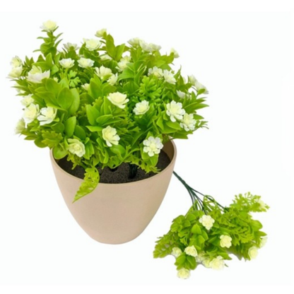 Garden Gyani Plastic Greenery with White Flowers – 30 cm Tall Artificial Plant | Lifelike Faux Foliage for Home, Office & Décor