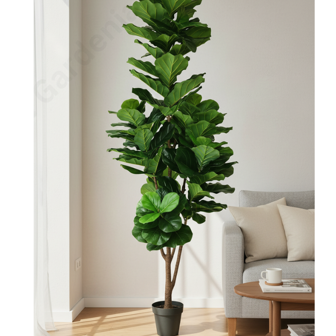 Garden Gyani Jumbo Artificial Fiddle Fig Tree – 260CM Tall Faux Plant Without Pot | Oversized Decorative Greenery for Homes, Offices & Events