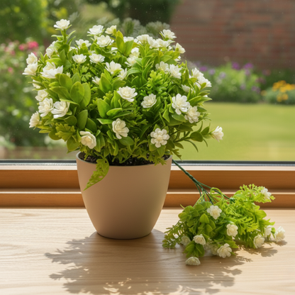 Garden Gyani Plastic Greenery with White Flowers – 30 cm Tall Artificial Plant | Lifelike Faux Foliage for Home, Office & Décor