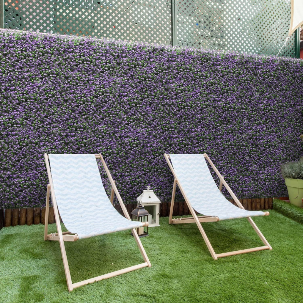 Garden Gyani Artificial Vertical Garden Panel 50×50 cm | Purple Flower Green Wall Decor | Indoor Outdoor Foliage Panel