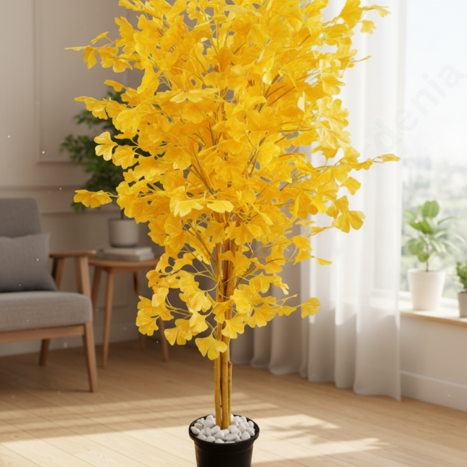 Garden Gyani Good Luck Yellow Plant – 180 cm Tall Artificial Plant Without Pot | Lifelike Faux Greenery for Home & Office Décor