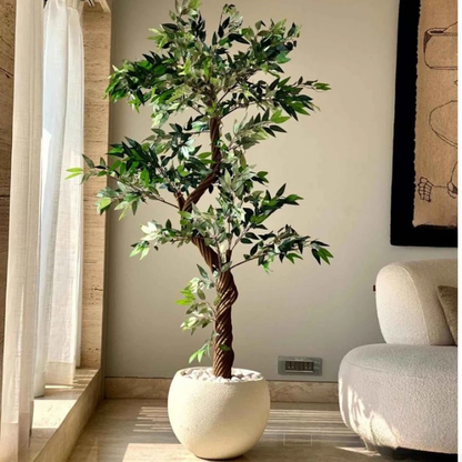 Garden Gyani Twisted Olive Tree – 180 cm Tall Artificial Plant Without Pot | Lifelike Faux Indoor & Outdoor Greenery