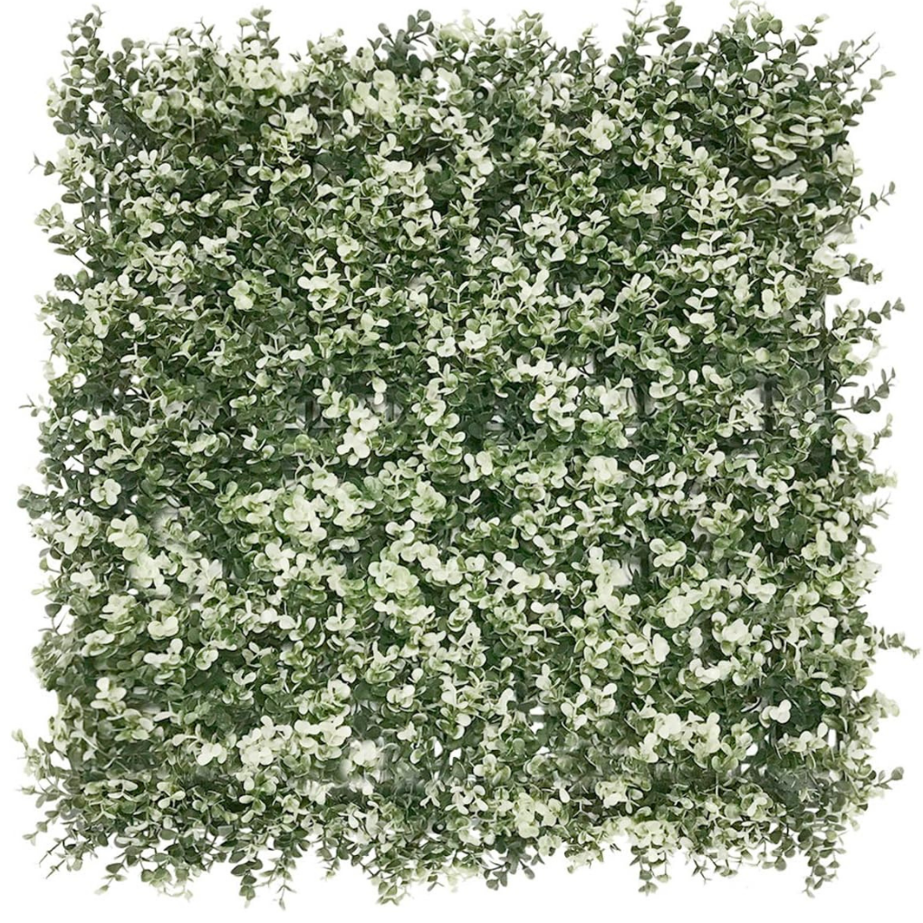 Garden Gyani Artificial Vertical Garden Panel 50×50 cm | White & Green Eucalyptus Style Wall Decor | Indoor Outdoor Foliage Panel