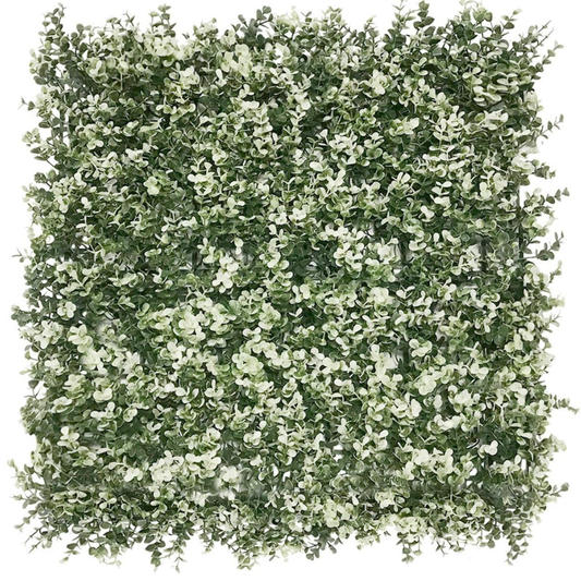 Garden Gyani Artificial Vertical Garden Panel 50×50 cm | White & Green Eucalyptus Style Wall Decor | Indoor Outdoor Foliage Panel