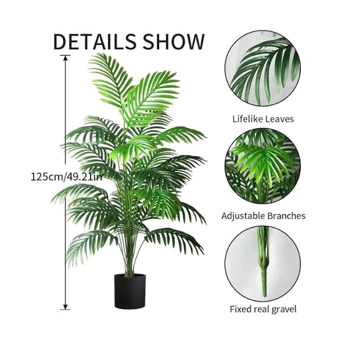 Garden Gyani Artificial Areca Palm Tree – 110 cm Tall Faux Tropical Plant with 18 Leaves | UV Resistant Indoor & Outdoor Plant with Pot | Realistic Home, Office & Balcony Decor
