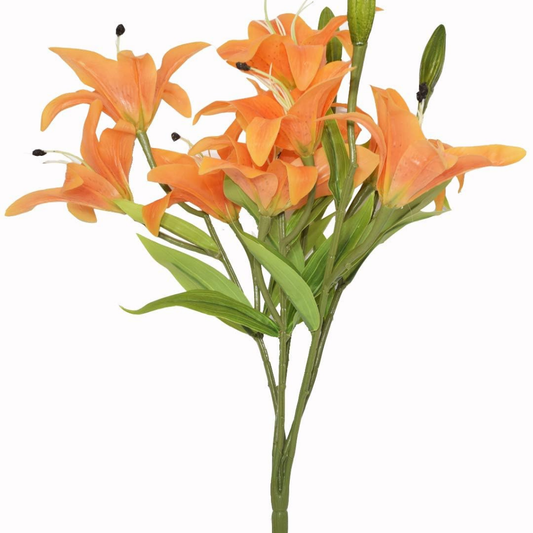 Artificial Orange Lily Flower Bouquet – Realistic Decorative Faux Floral Stem