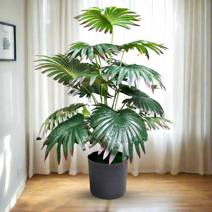 Garden Gyani Artificial Licuala Palm Plant with Pot – 2.5 Ft Tall Ruffled Fan Palm Tree | Realistic Faux Tropical Indoor Plant for Home & Office Décor